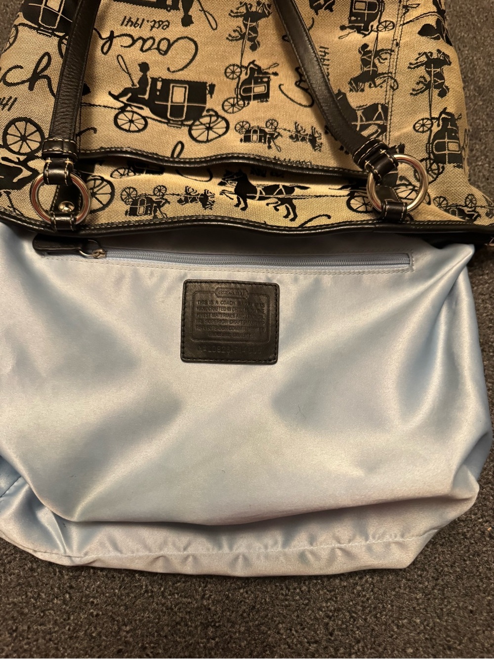 Vintage Coach Horse & Carriage Tote Bag, Black & Grey Jacquard Canvas Shoulder B - Picture 8 of 16